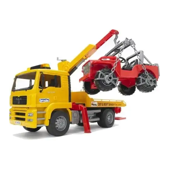 Man Modellino Carroattrezzi Soccorso Stradale con Fuoristrada Scala 1:16 Bruder - 1