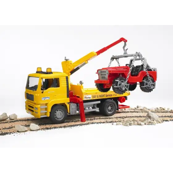 Man Modellino Carroattrezzi Soccorso Stradale con Fuoristrada Scala 1:16 Bruder - 6