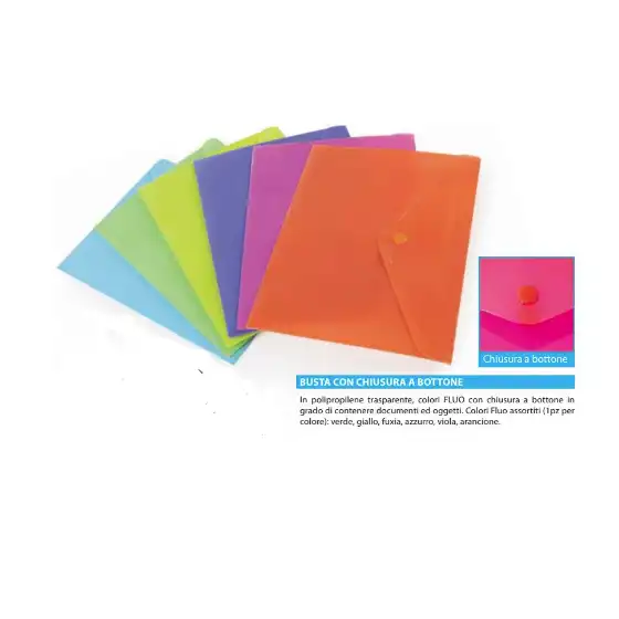 NikeOffice Busta con Chiusura Bottone Colori Fluo Assortiti A4 Due Confezioni 12 pz Originale - 1