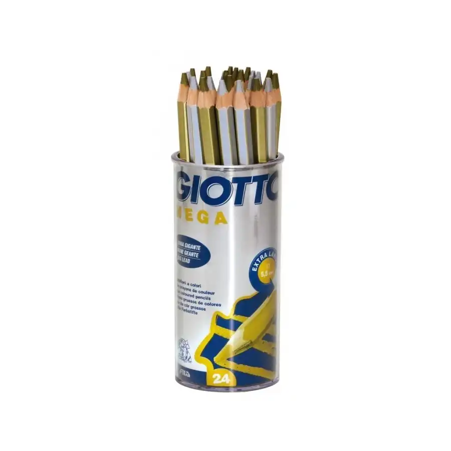 Giotto 518000 - Matite Colorate Mega - Per la classe - Oro e Argento -  Barattolo 24 pezzi Fila - 1