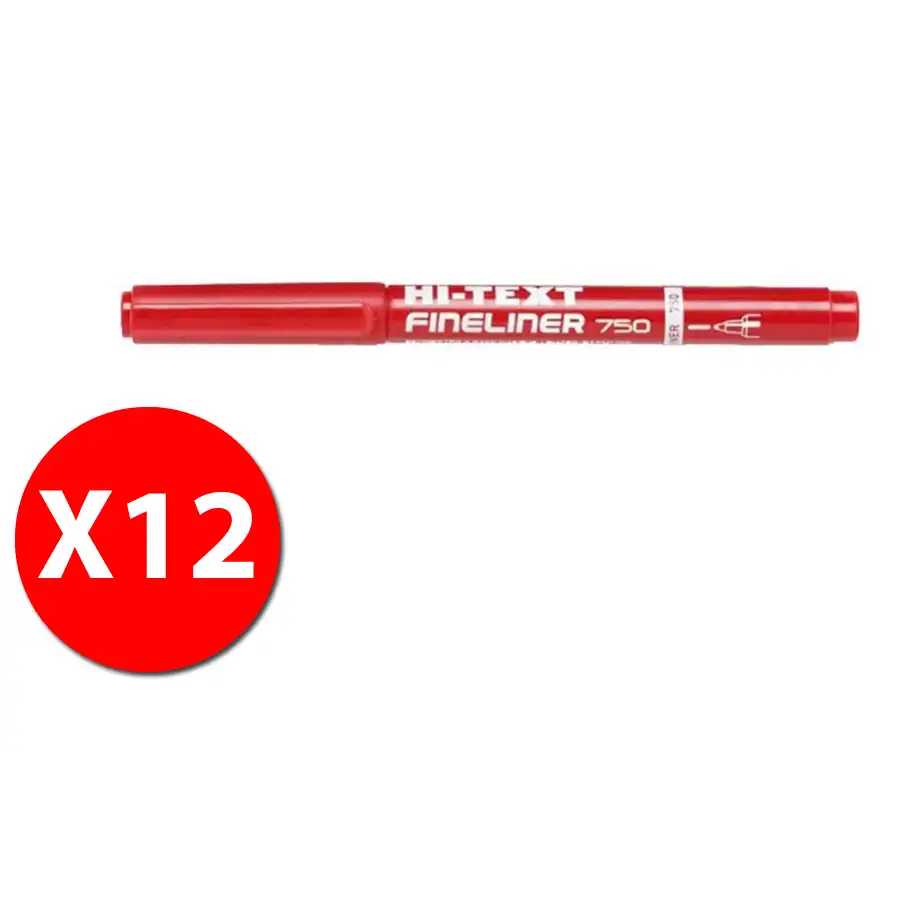 Etafelt  HI-TEXT - Penna Punta Sintetica Fineliner 750 - Rosso - 1 mm - Conf. 12 pz Etafelt - 2