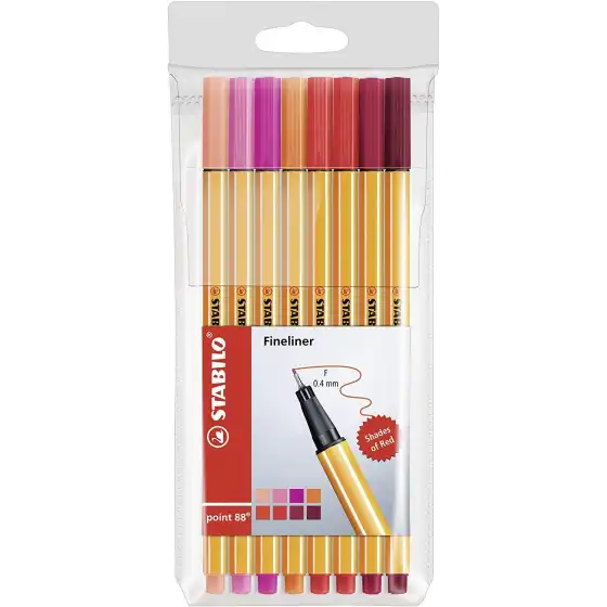 Stabilo  88/8-02 - Penna fineliner point 88 - Sfumature di Rosso Ass. - Conf. 8 pz Stabilo - 1