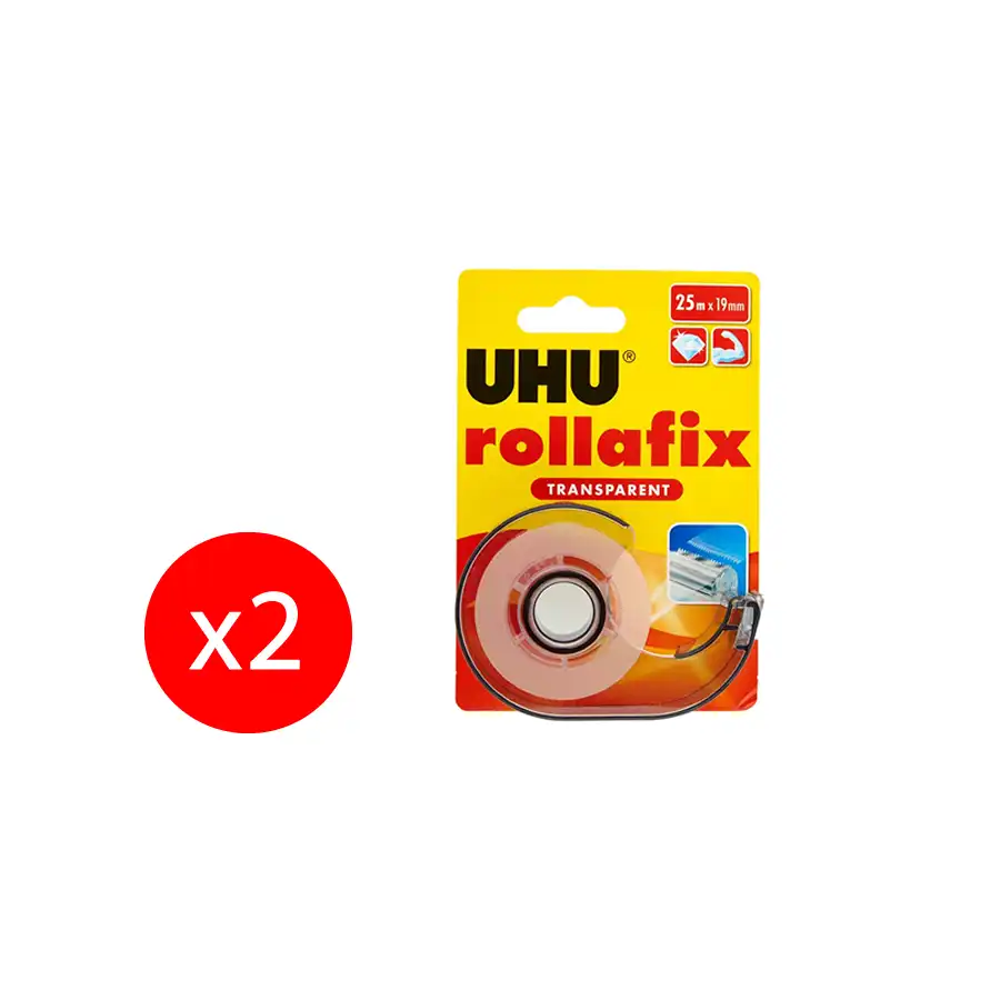 UHU Nastro Adesivo Trasparente Rollafix 19mm X 25m 2 Pezzi Originale - 1