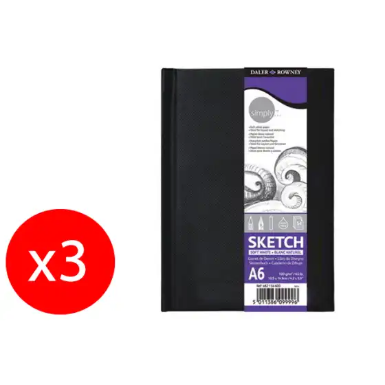 Daler Rowney Album Blocco Schizzi Sketch Book Copertina Rigida 110 Fogli A5 148x210 100g/Mq Confezione Da 3 Pezzi Originale - 1