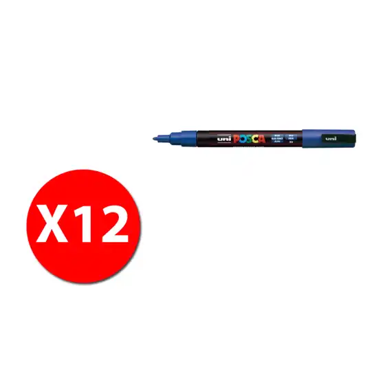 UniPosca - Marcatore a Base D'acqua - Punta Fine PC - 3M  - 0,9-1,3 mm - Blu - Conf. 12 pz Osama - 3