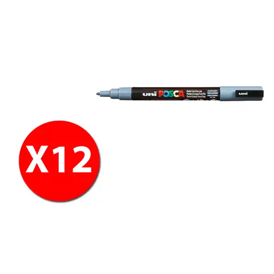 UniPosca - Marcatore a Base D'acqua - Punta Fine PC - 3M  - 0,9-1,3 mm - Grigio - Conf. 12 pz Osama - 3
