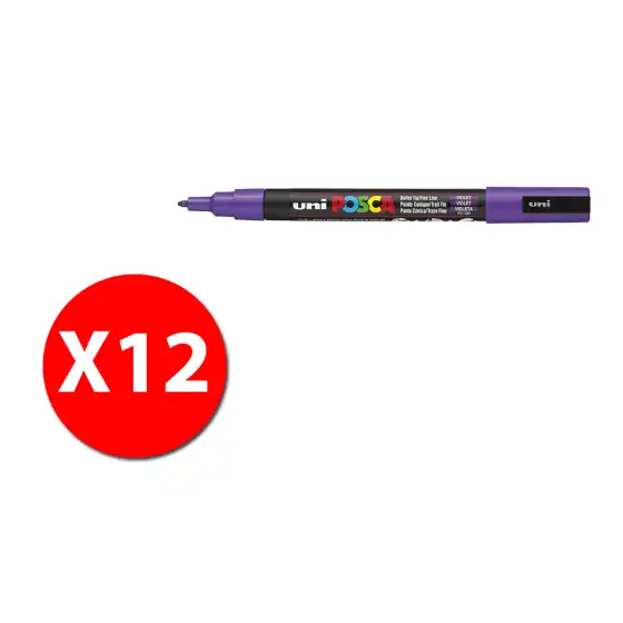 UniPosca - Marcatore a Base D'acqua - Punta Fine PC - 3M  - 0,9-1,3 mm - Viola  - Conf. 12 pz Osama - 5