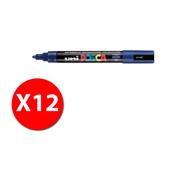 UniPosca - Marcatore a Base D'acqua - Punta Media PC - 5M  -1,8-2,5 mm - Blu - Conf. 12 pz Osama - 3