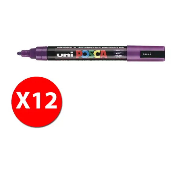 UniPosca - Marcatore a Base D'acqua - Punta Media PC - 5M  -1,8-2,5 mm - Viola - Conf. 12 pz Osama - 3