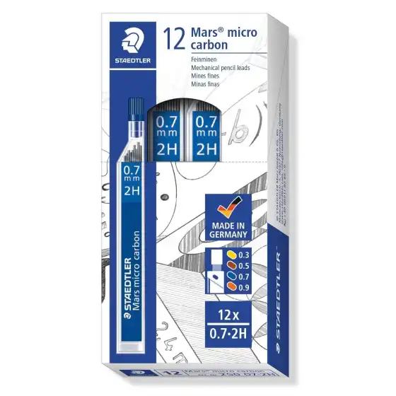 STAEDTLER Mars micro carbon  250 07-2H Mina per Portamine a scatto  0.7 mm 2H - Conf.12 pz Originale - 2