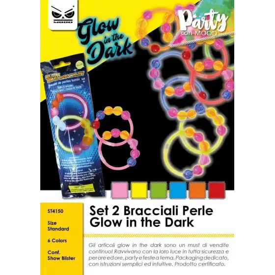 Braccialetti con Perle Glow in the Dark 4 confezioni da 2 Pezzi Mood - 1