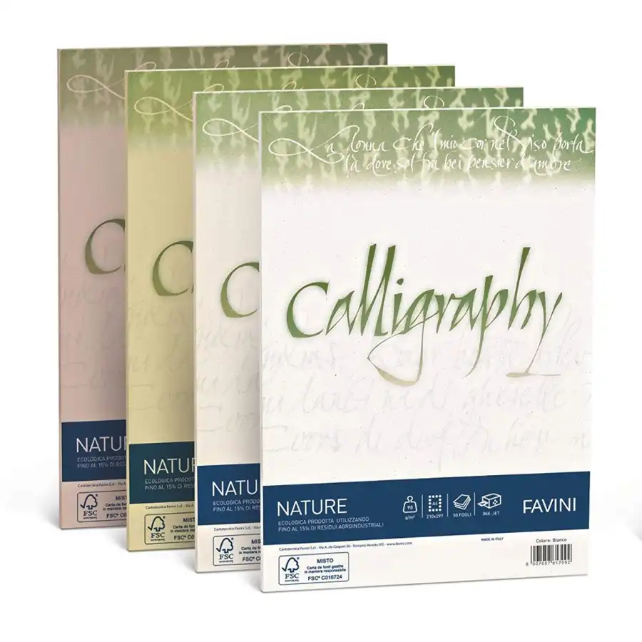 Album Calligraphy Carta nature mandorla 50 Fogli A4 210x297mm 100g/mq Cartotecnica Favini - 1