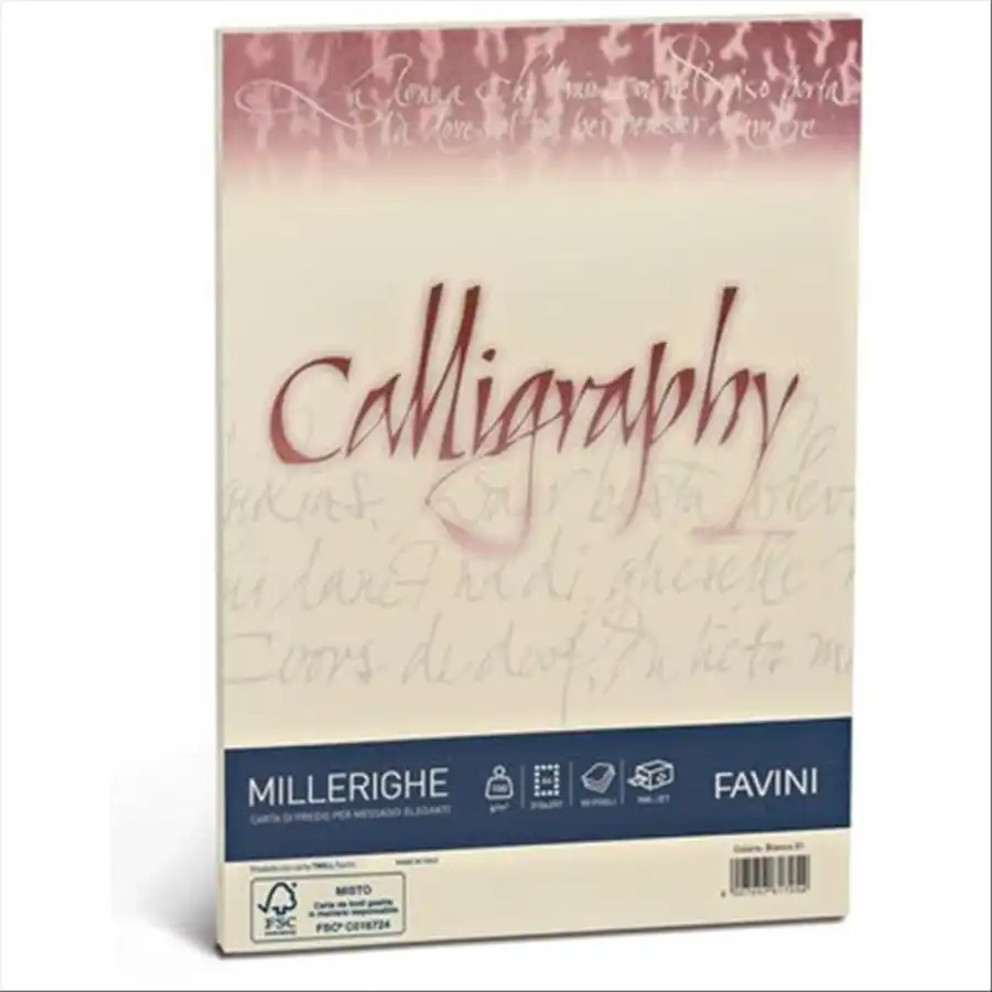 Album Calligraphy Carta Millerighe Lino Bianco 50 Fogli A4 210x297mm 100g/mq Cartotecnica Favini - 1
