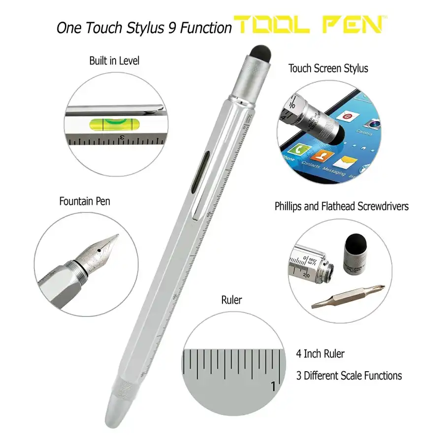 Monteverde 35233 Penna Stilografica Tool Pen - 9 funzioni - Argento - Punta Media Monteverde - 4