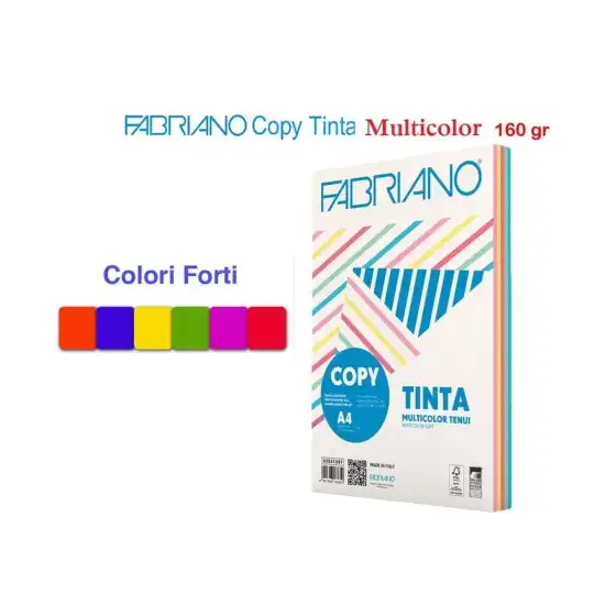 Risma Carta Copytinta 100 fogli colorati A4 210x297mm 160g/mq Mix 5 Colori Forti Fabriano - 1