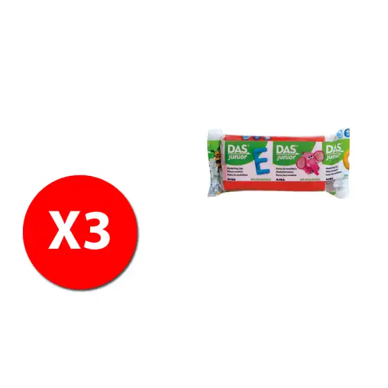 DAS Junior 349302 Pasta per modellare - panetto 100g - Rosso-  3 pz Originale - 2
