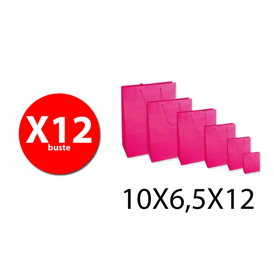 Florio Carta 56092 - Buste con Maniglia in corda - 10X6,5X12 - Fucsia - Conf. 12 buste Florio - 1