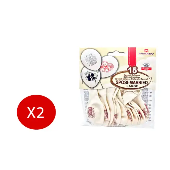 pegaso Palloncini matrimonio sposi 2 buste da 15 palloncini fantasie assortite Originale - 1
