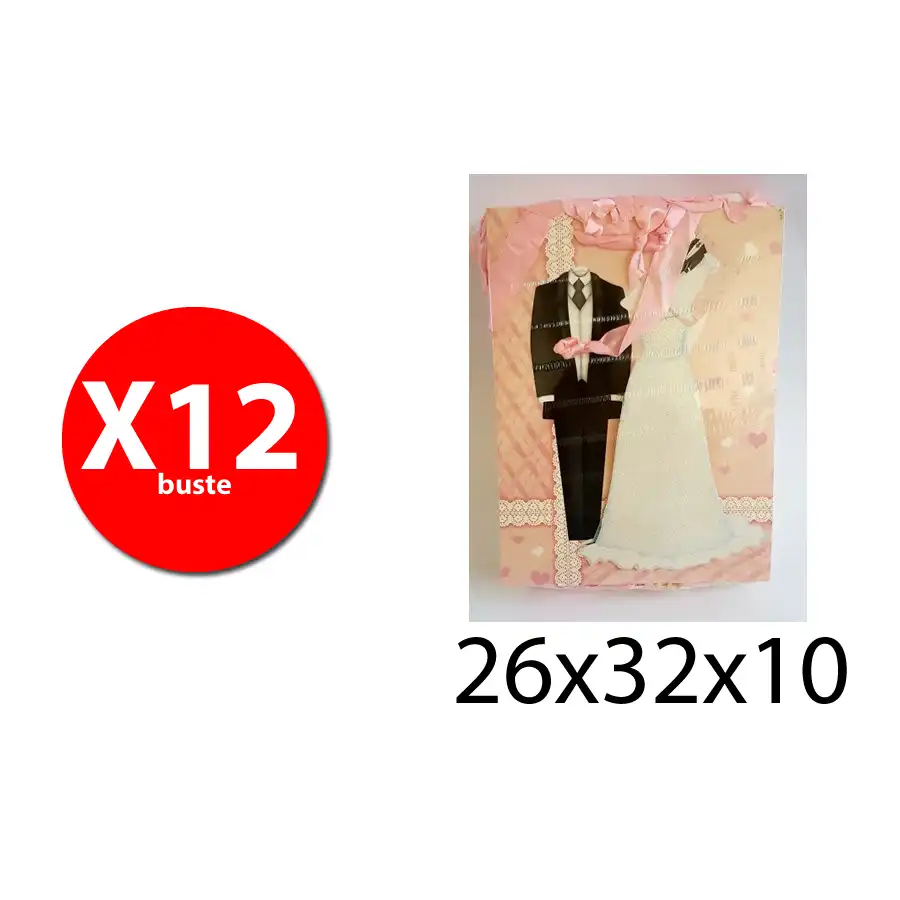 Mood  ST1771 - Busta Shopper in carta Glitter - Fantasie Matrimonio Ass. - 26x32x10 - conf. 12 buste Mood - 1