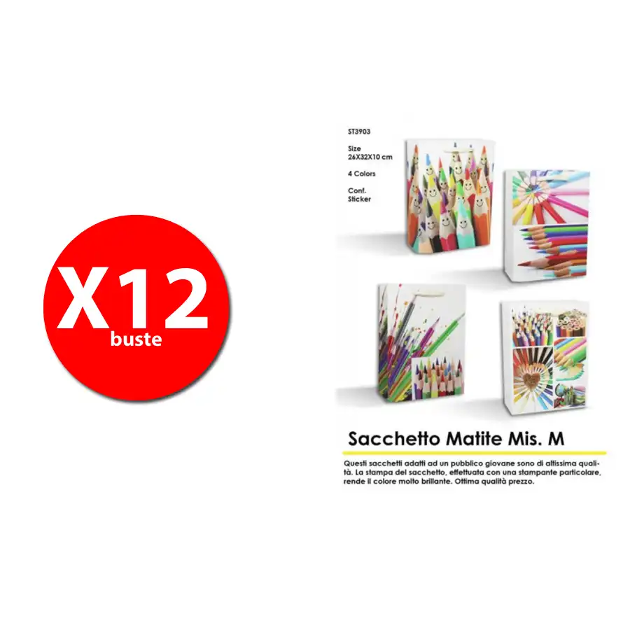 Mood ST3903 - Busta Shopper Fantasia Matite Assortite - 26X32X10 - Conf. 12 buste Mood - 1