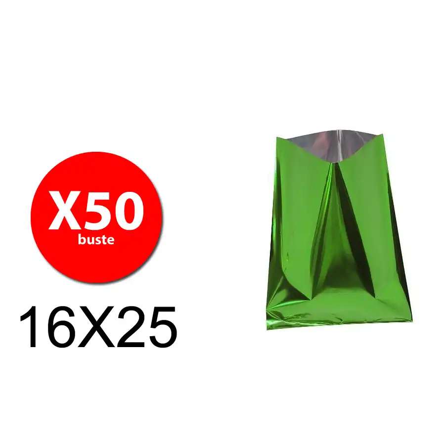 PNP Plast - Sacchetti regalo fondo pieno metallizzati - Verde - 16X25  - conf. 50 pz  P.N.P. PLAST SRL - 1