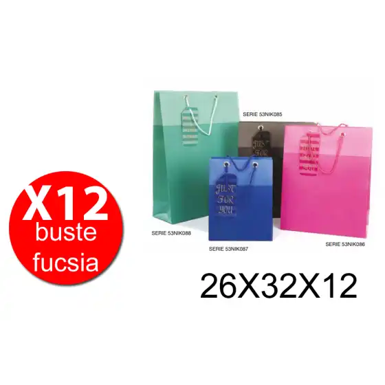 NikOffice 53NIK086/1 - Sacchetti Regalo My Book - Fucsia - 26X32X12 - Conf.12 pezzi A.N.S International - 1