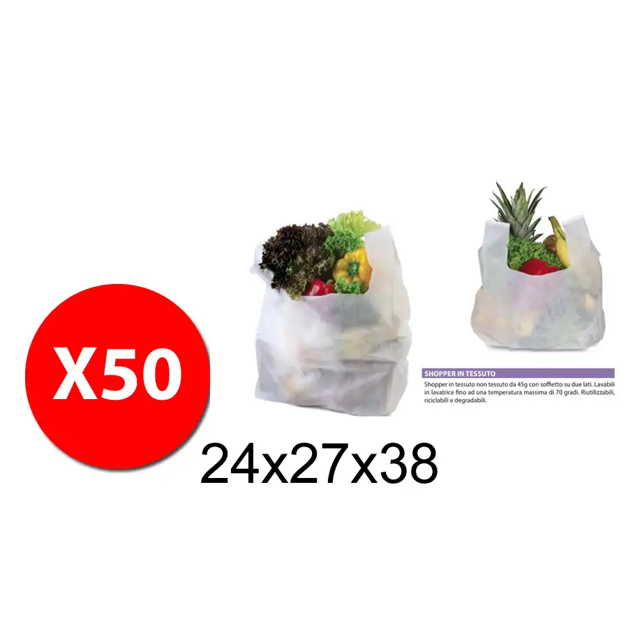 NikOffice 40NIK046 - Buste shopper in tessuto  riutilizzabili, riciclabili e degradabili - 45g - 24x27x38 cm - conf. 50 pz Origi