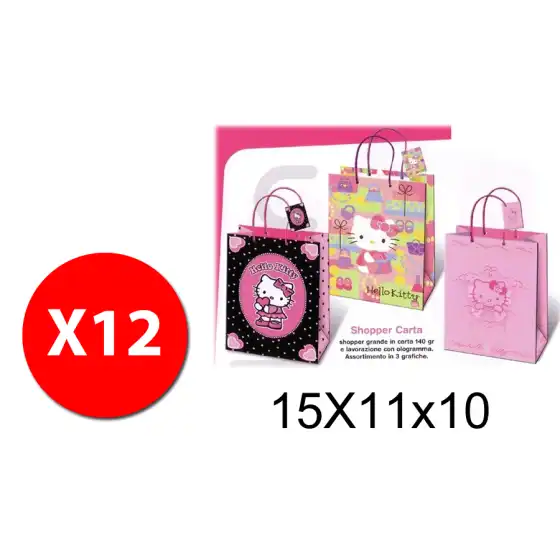 Buste Shopper Hello Kitty 72670  - 3 fantasie assortite - 15X11x10 - conf. 12 pz Originale - 1