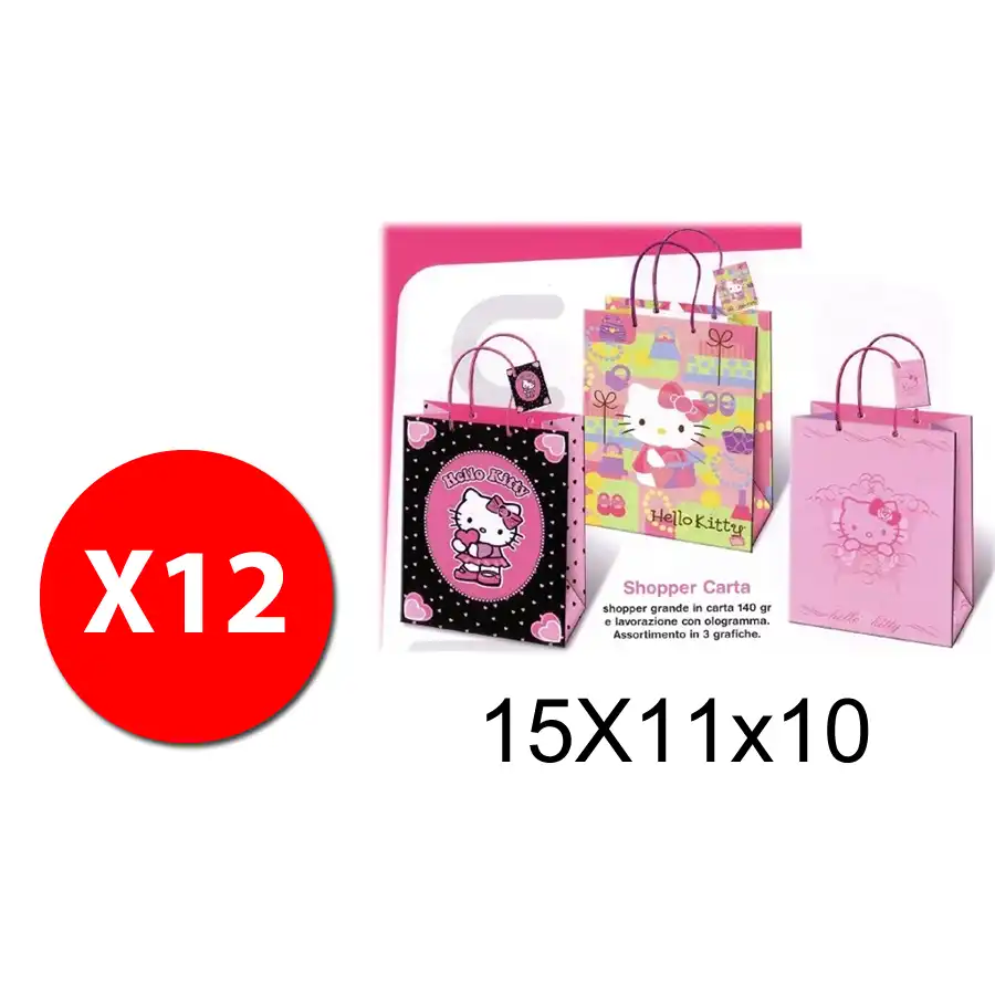 Buste Shopper Hello Kitty 72670  - 3 fantasie assortite - 15X11x10 - conf. 12 pz Originale - 1