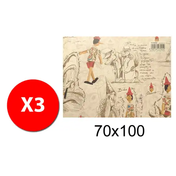 Kartos 18826900AA - Carta Regalo Gen \"G\"  Pinocchio con oro - 70x100 cm - 3 fogli Originale - 1