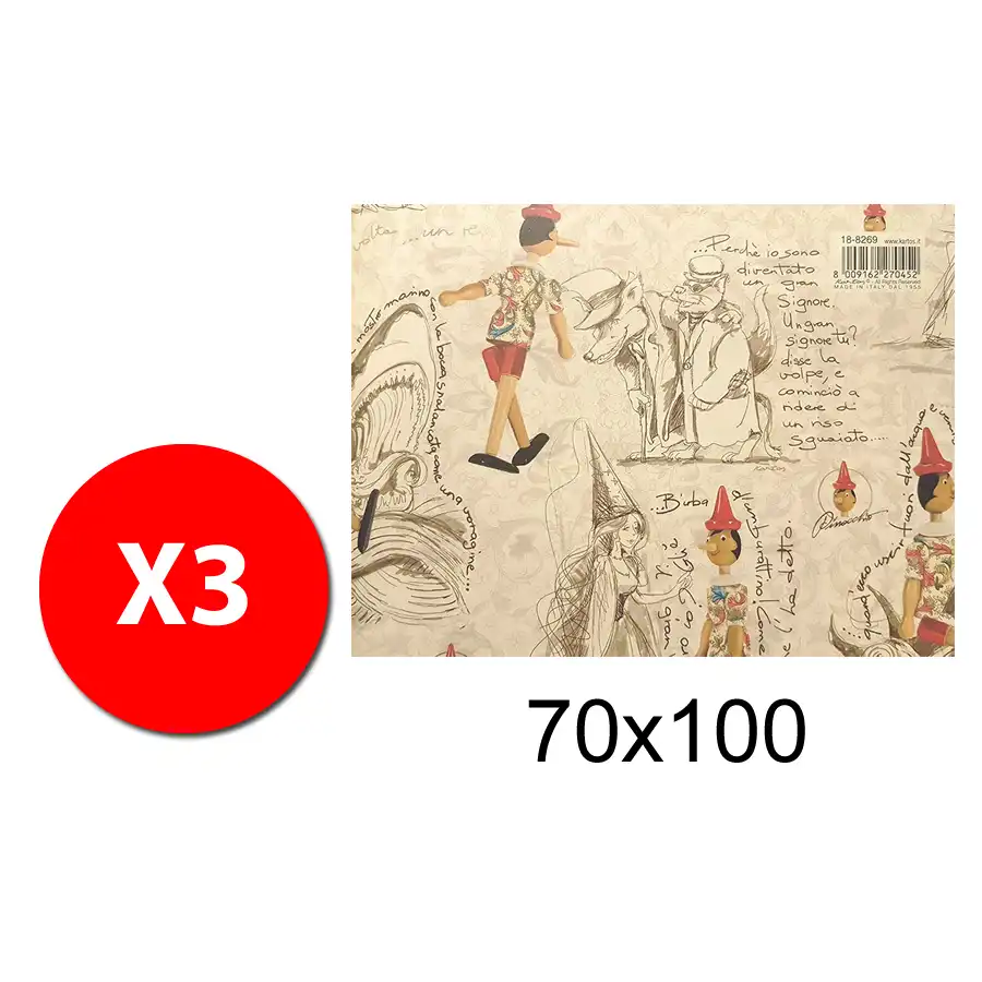 Kartos 18826900AA - Carta Regalo Gen \"G\"  Pinocchio con oro - 70x100 cm - 3 fogli Originale - 1
