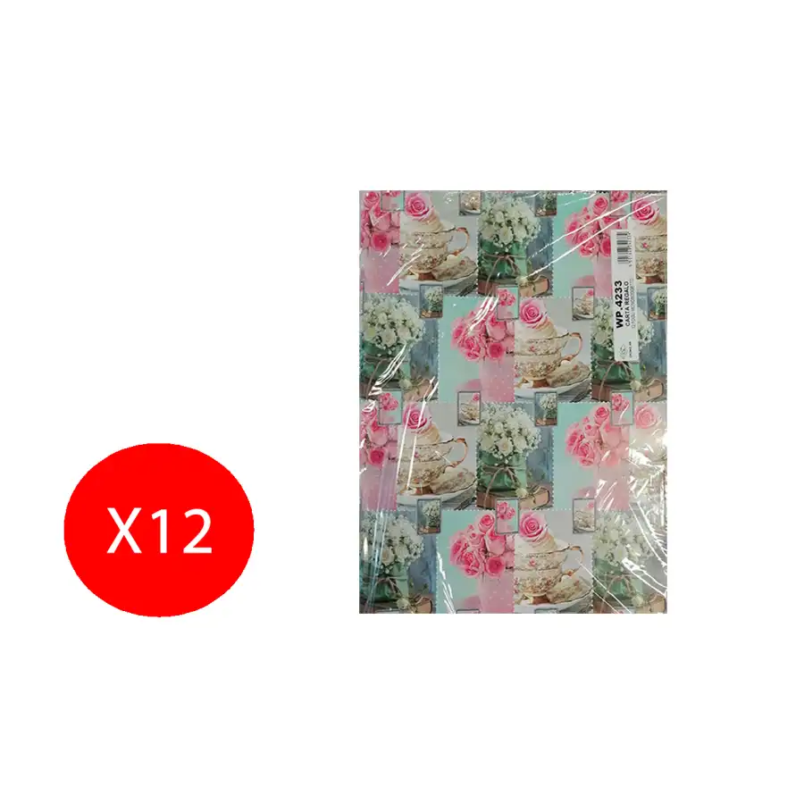 Carta Regalo Festa Regalo Tema Fiori e Dolci 70x100cm 12 Fogli WP 4233 Cromo - 1
