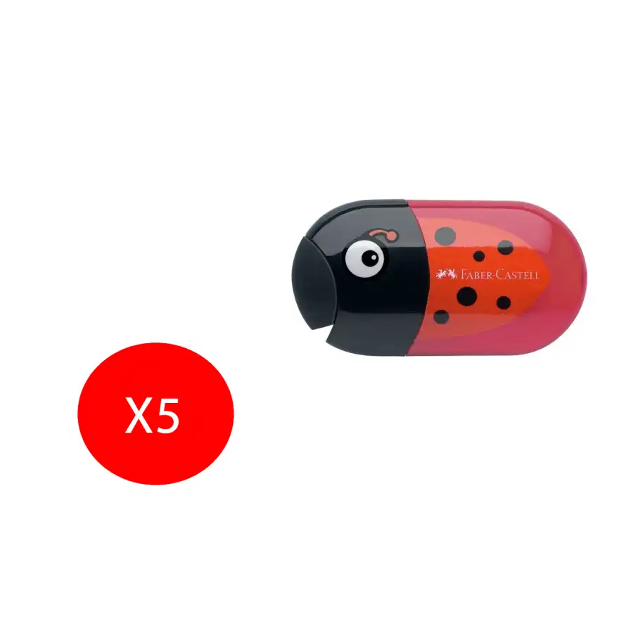 Faber Castell Temperamatite Doppio Foro con Gomma Coccinella Confezione da 5 Pezzi Originale - 1