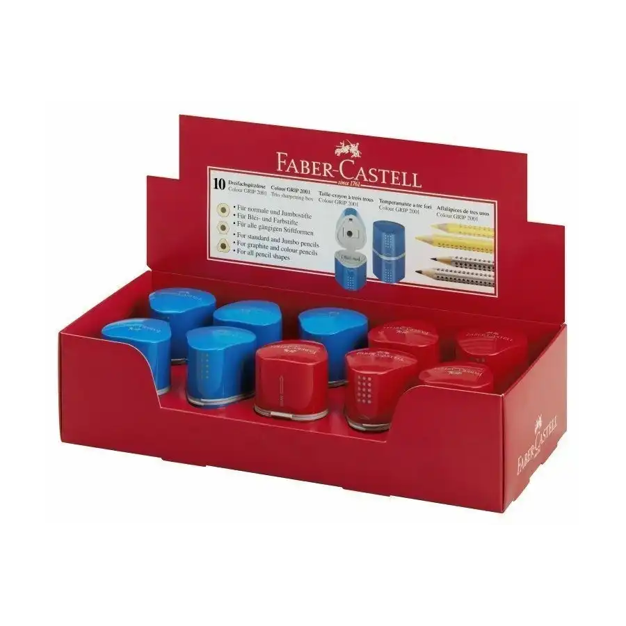 Faber Castell Temperamatite grip 3 Fori con contenitore Rosso/Blu Espositore 10 Pezzi  Originale - 2