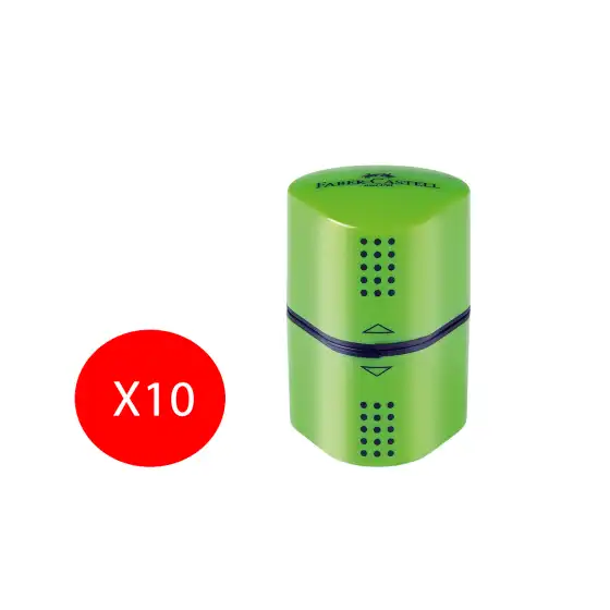 Faber Castell Temperamatite grip 3 Fori con contenitore Verde Espositore 10 Pezzi  Originale - 1