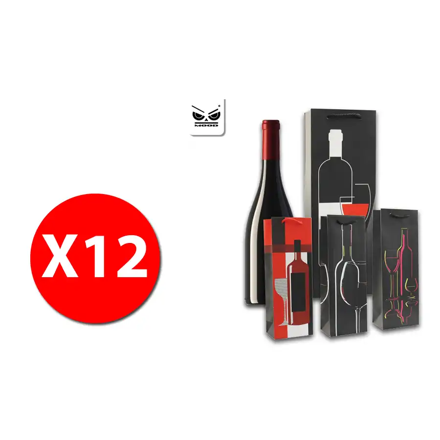 Mood  ST4902 - Sacchetti  black bottle mis. vino  - Fantasie ass. - 36x12x8 cm cm-  Conf. 12 buste Mood - 1