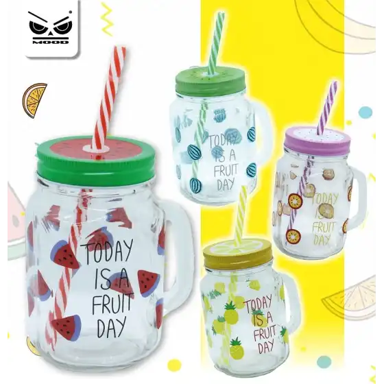 Mood SM042- Bic filler can glass \ "fruit day \" with drinking straw Mood - 1