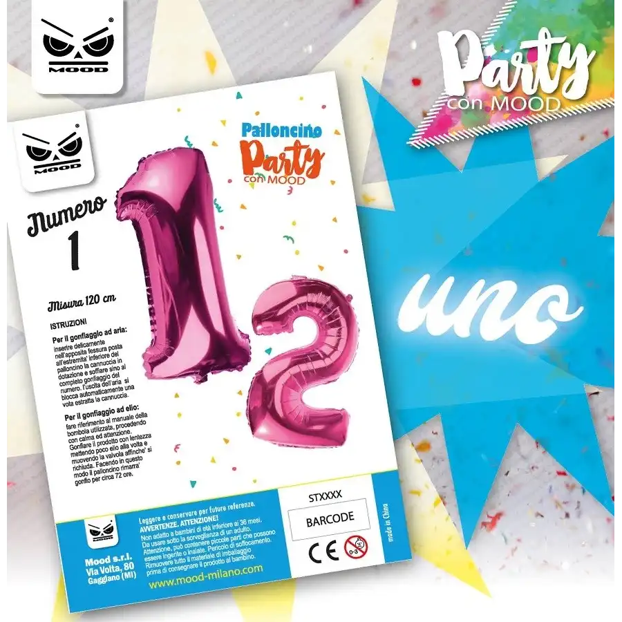 Mood ST4463 - Palloncino Metal Numero \"1\" - Rosa - 120cm Mood - 1