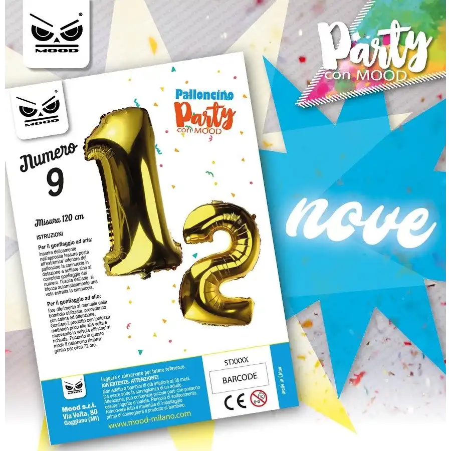 Mood ST4461- Palloncino Metal Numero \"9\" - oro - 120cm Mood - 1