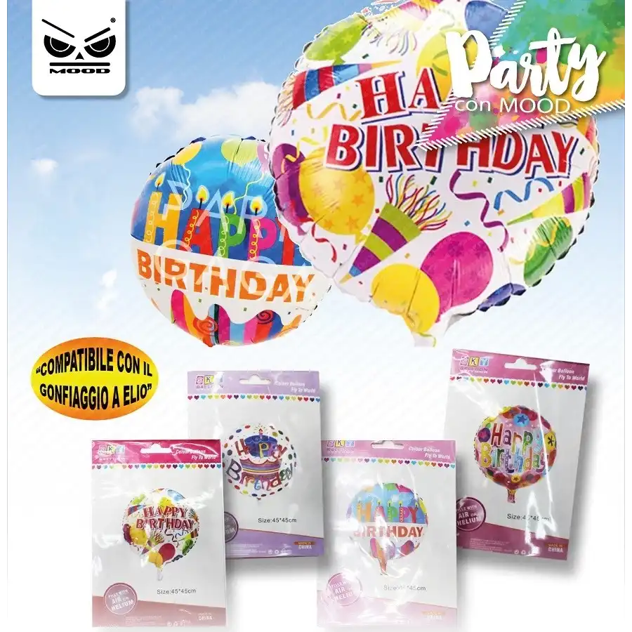 Mood ST3655  - Palloncini Metal Happy Birthday- 4 Pezzi Assortiti Originale - 1