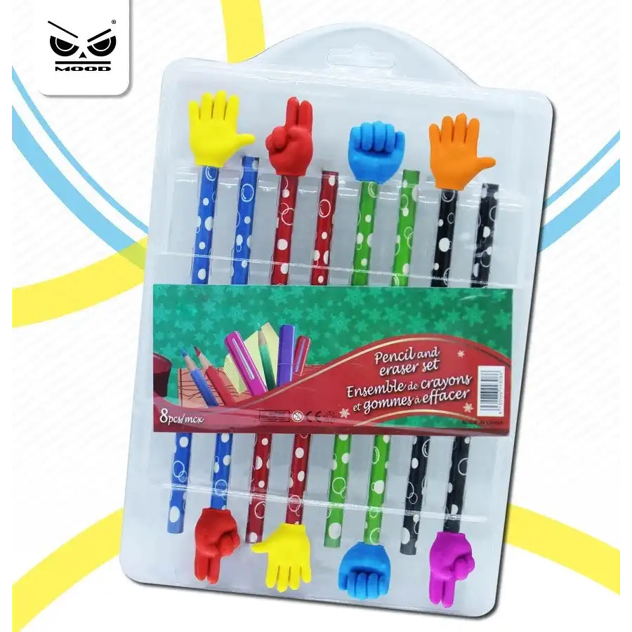 Matite con gomma sagomata  mano gesti ST4386 Set 12 Pezzi Mood - 1