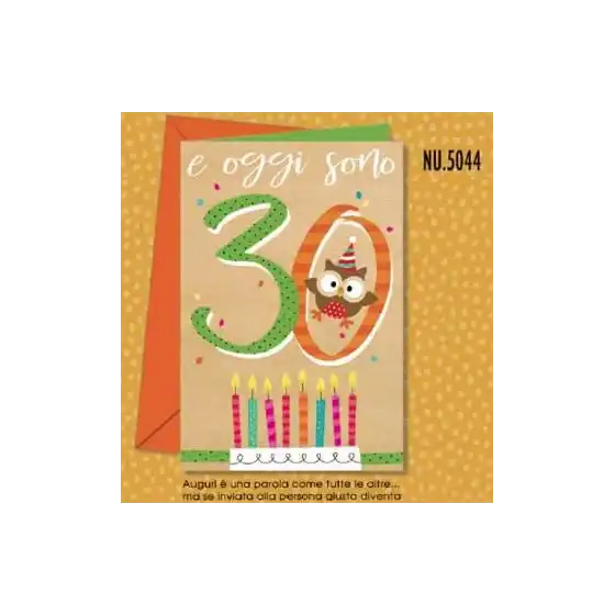 Biglietti Augurali Gufetti Portafortuna 30 anni NU.5044  - confezione 6 pezzi Cromo - 1