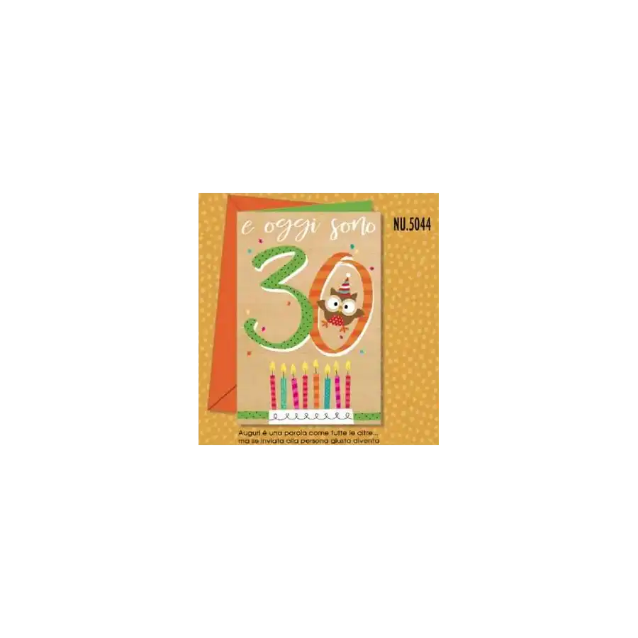 Biglietti Augurali Gufetti Portafortuna 30 anni NU.5044  - confezione 6 pezzi Cromo - 1
