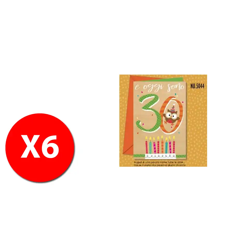 Biglietti Augurali Gufetti Portafortuna 30 anni NU.5044  - confezione 6 pezzi Cromo - 2