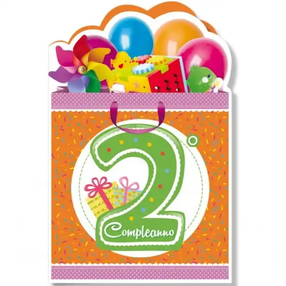 Biglietti Augurali 2 anni Fustellati 11,5x17cm - Numeri Bimbi  - NU.4996 - confezione 6 pezzi Cromo - 2