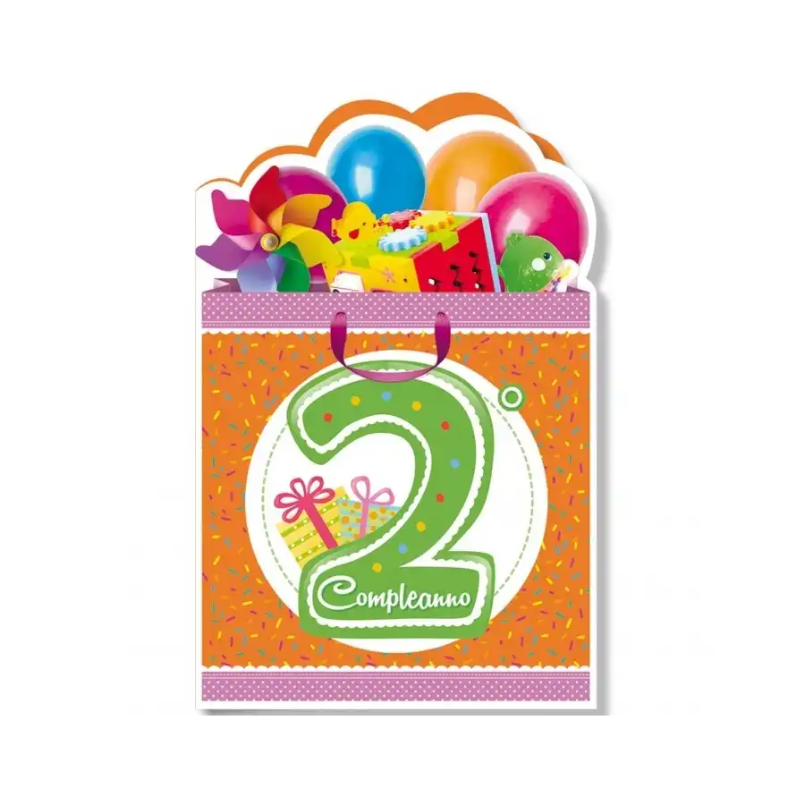 Biglietti Augurali 2 anni Fustellati 11,5x17cm - Numeri Bimbi  - NU.4996 - confezione 6 pezzi Cromo - 2