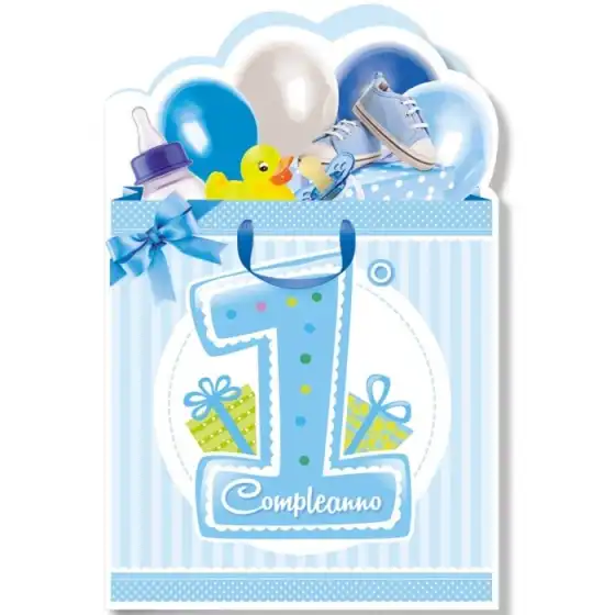 Biglietti Augurali 1 anno (Boy) Fustellati 11,5x17cm - Numeri Bimbi  - NU.4995 - confezione 6 pezzi Cromo - 1