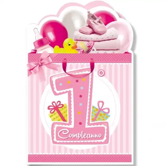 Biglietti Augurali 1 anno (Girl) Fustellati 11,5x17cm - Numeri Bimbi  - NU.4994 - confezione 6 pezzi Cromo - 1