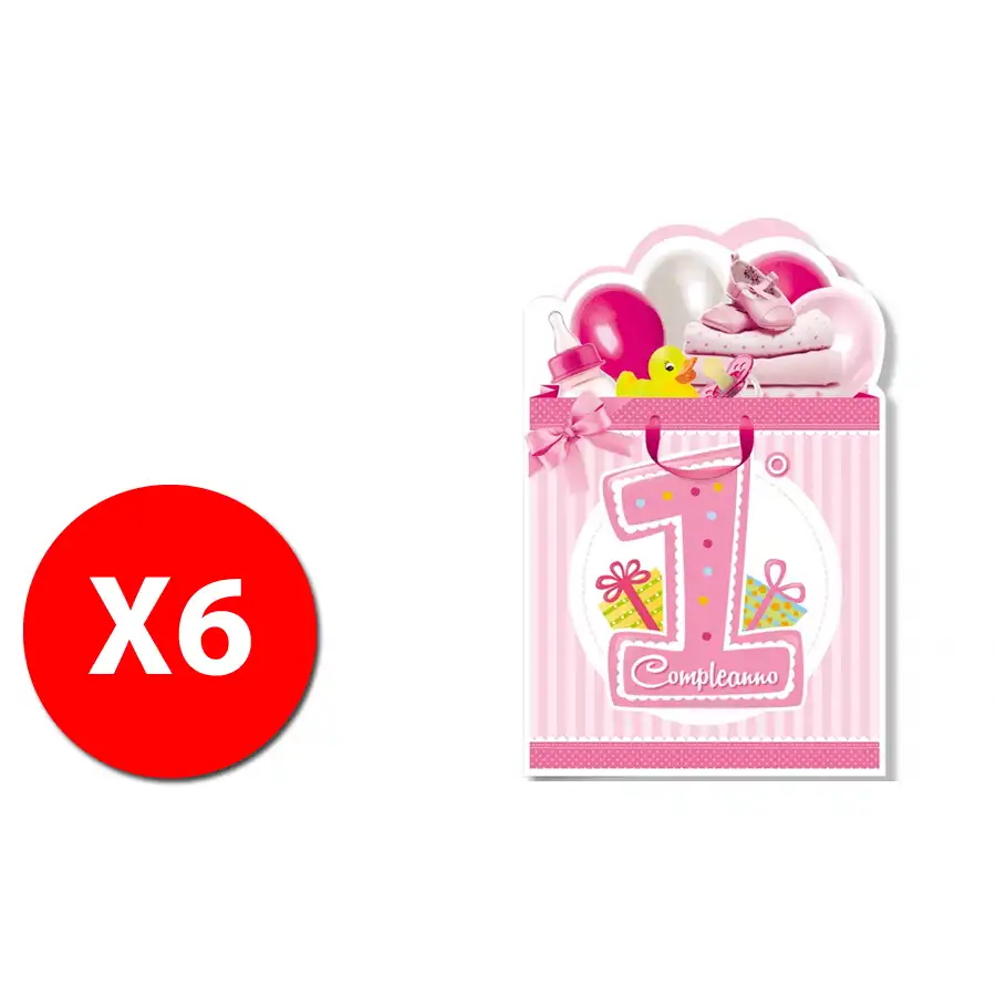 Biglietti Augurali 1 anno (Girl) Fustellati 11,5x17cm - Numeri Bimbi  - NU.4994 - confezione 6 pezzi Cromo - 2