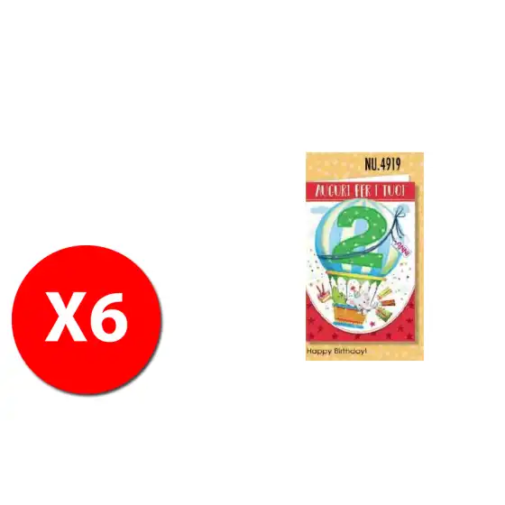 Biglietti Augurali Mongolfiera 11,5x17cm - Numeri Bimbi - 2 anni - NU.4919 - confezione 6 pezzi Cromo - 3
